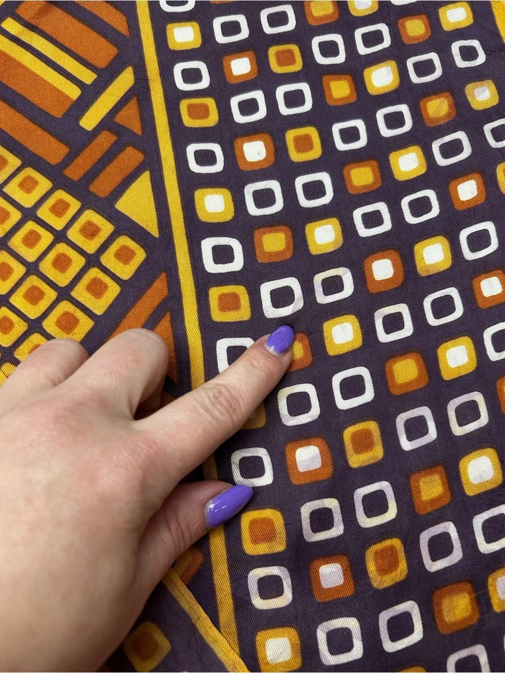 Vintage Mod Geometric Square Scarf Brown Orange Retro Silk Scarf